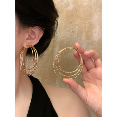 欧美个性金属感多层几何圆形耳圈女时尚简约耳环轻奢高级感耳饰女