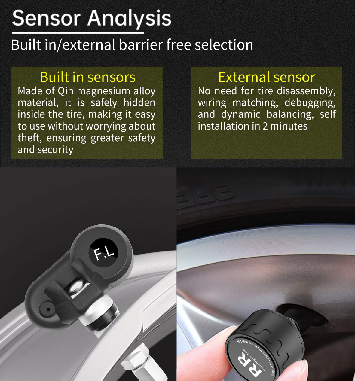 Ty01 Tire Pressure Monitoring System High-Precision Solar-Powered Tire Pressure Monitor Tpms Tire Pressure Wireless Device Smart