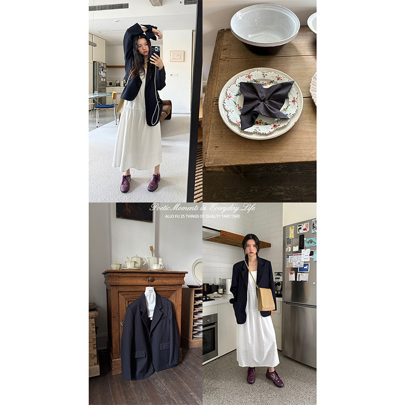 [Clearance, No Returns] High-End Dark Gray Blazer with a Hair Tie Included, Simple Commuter Korean-Style Top 5232