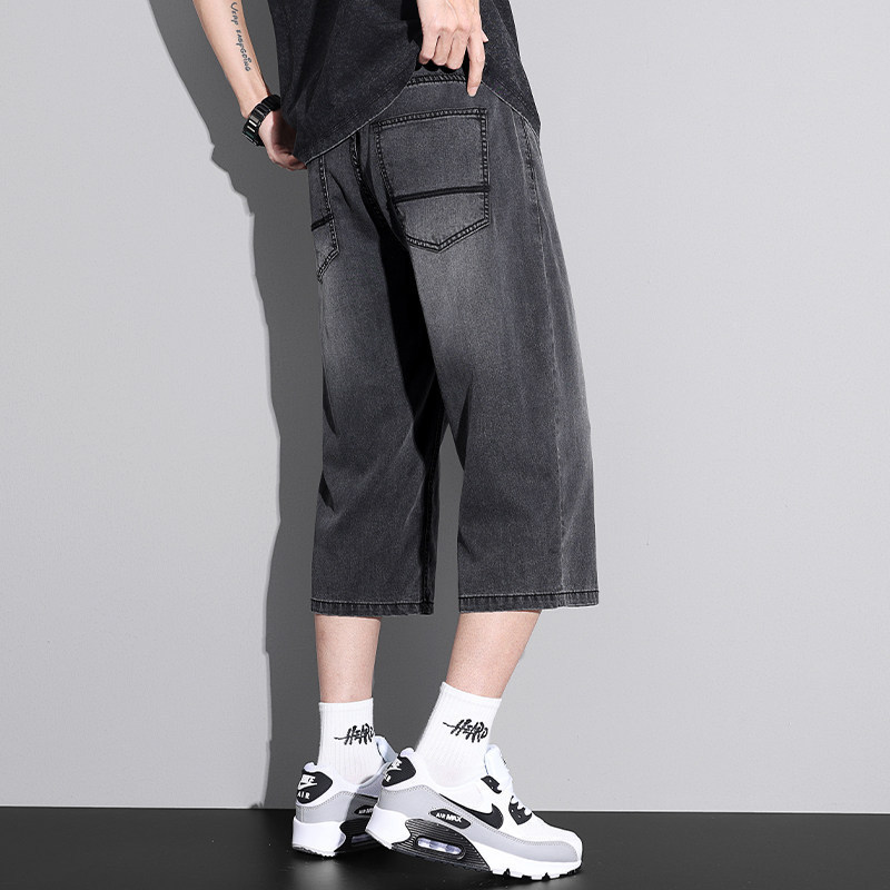 Summer Men's Tencel Denim Shorts, Straight Loose Casual Stylish Cropped Pants, Thin Sports Shorts, Trendy 5/7 Length Pants Summer Men's Tencel Denim Shorts, Straight Loose Casual Stylish Cropped Pants, Thin Sports Shorts, Trendy 5/7 Length Pants