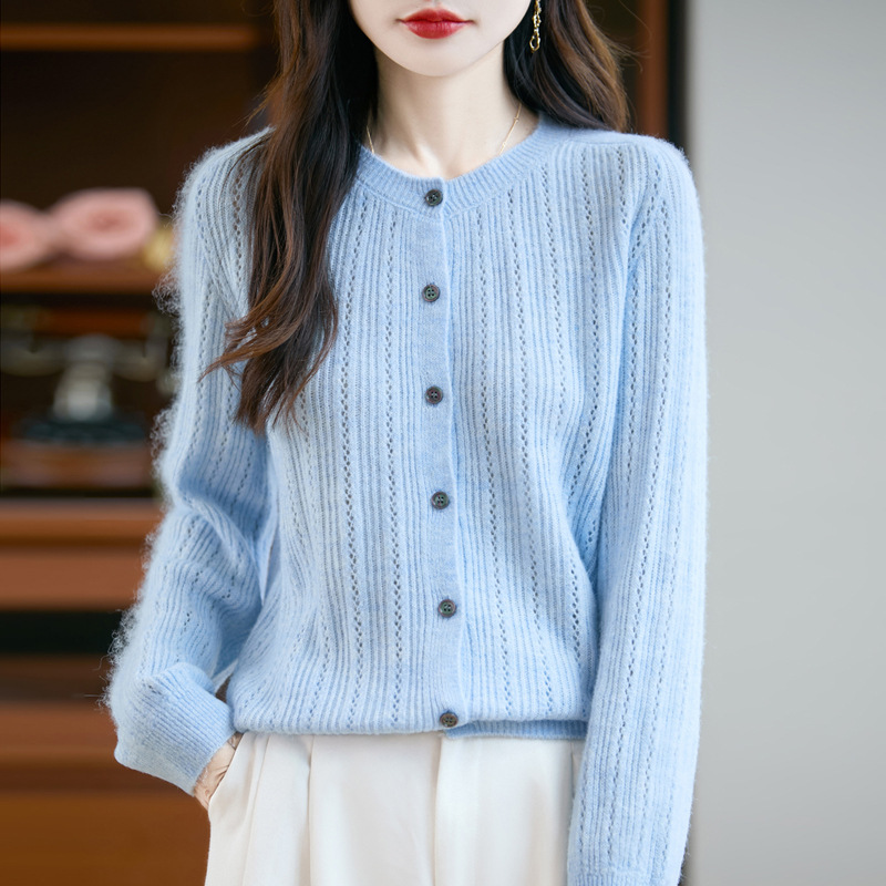 Early Autumn New Solid Color Long-Sleeved Round-Neck Knitted Cardigan Top for Women, Loose and Versatile Soft Sweater Jacket Base Shirt