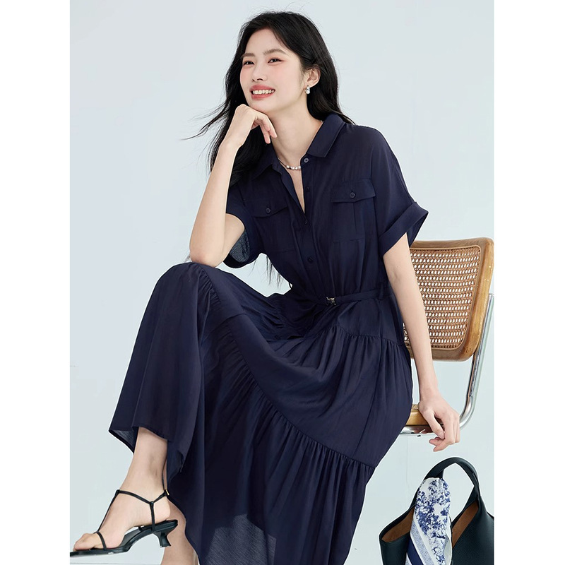 Belted Waist-Cinching A-Line Commuter Shirt-Style Dress for Women, 2026 Summer New Model 1g5993351
