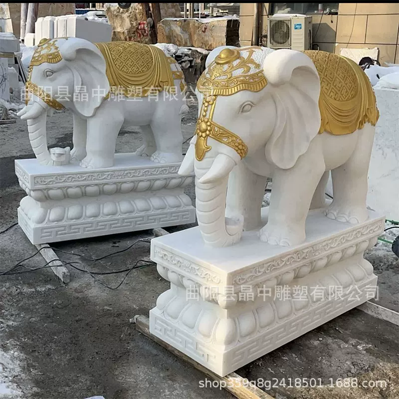 石雕大象一对汉白玉小象晚霞红石象别墅庭院公司门口青石吉象摆件