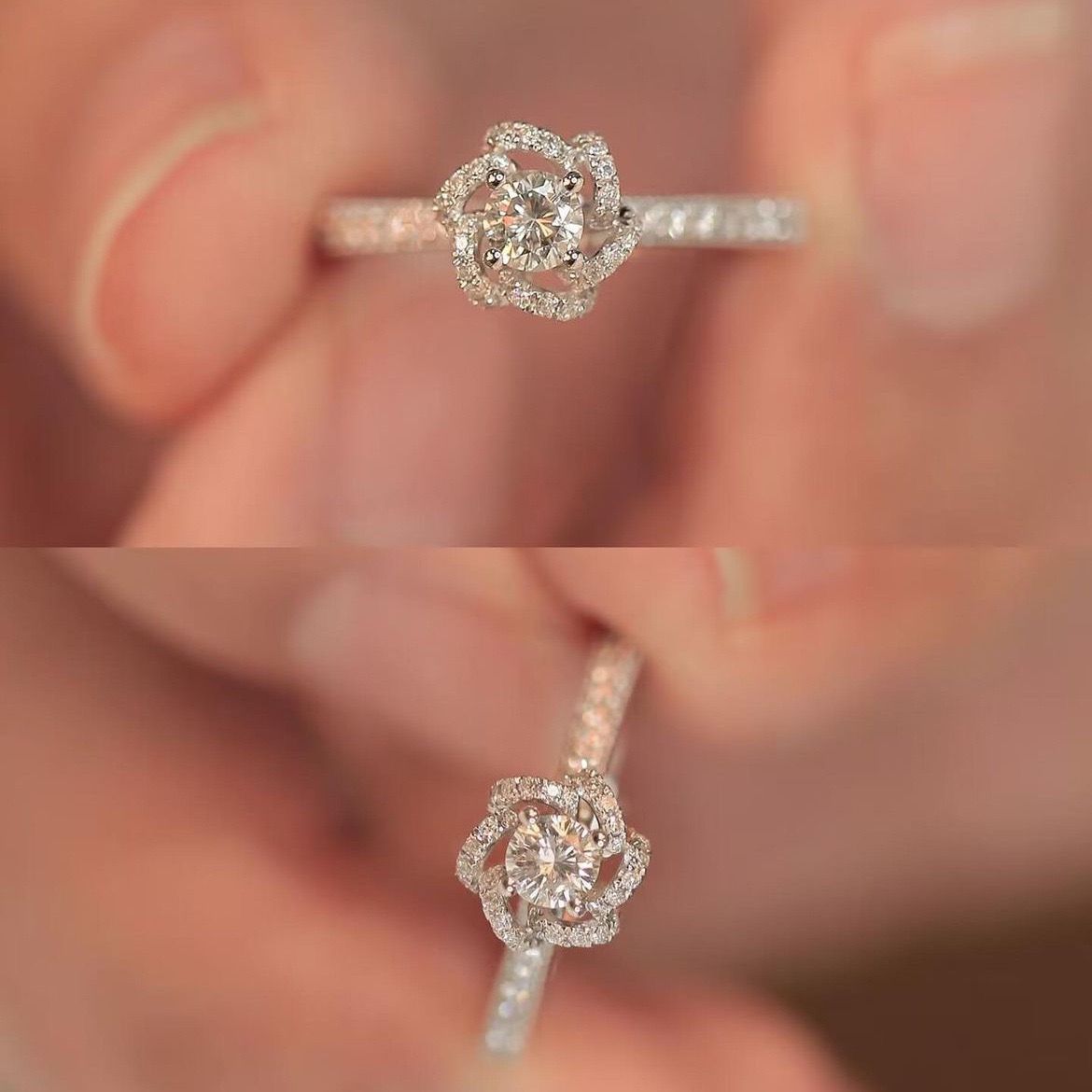 Rose Micro-Encrusted Diamond Zircon Ring for Women, Bouquet Proposal, Simulated Diamond Ring, Engagement Ring, Popular Style Jewelry