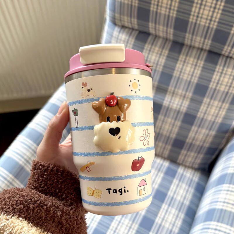 Tagi.《爆米花》双饮吸管便携手拎不锈钢随行保冷保温杯|undefined