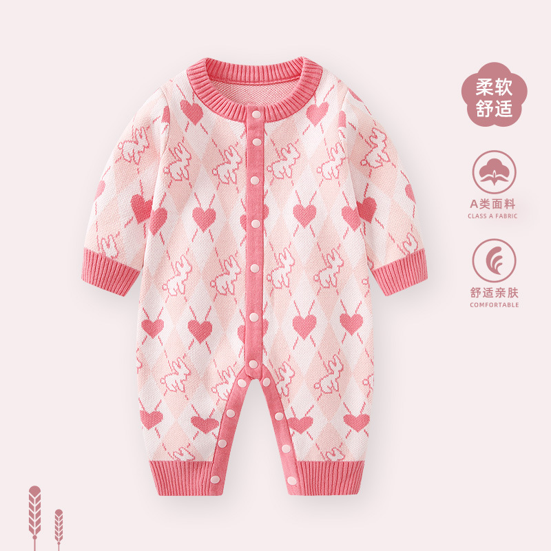 婴儿连体衣秋装衣服2025新款女宝宝满月百天针织哈衣秋冬外出爬服|undefined