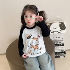 女童长袖T恤春秋款2025新款儿童拼色上衣打底衫t小女孩宝宝秋季潮
