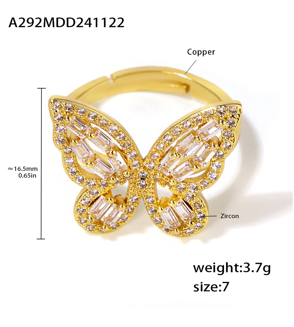 Square Sugar Ins Butterfly Fairy Zircon Ring Fashion Personality Copper Niche Open Mouth Ring_voghion.com