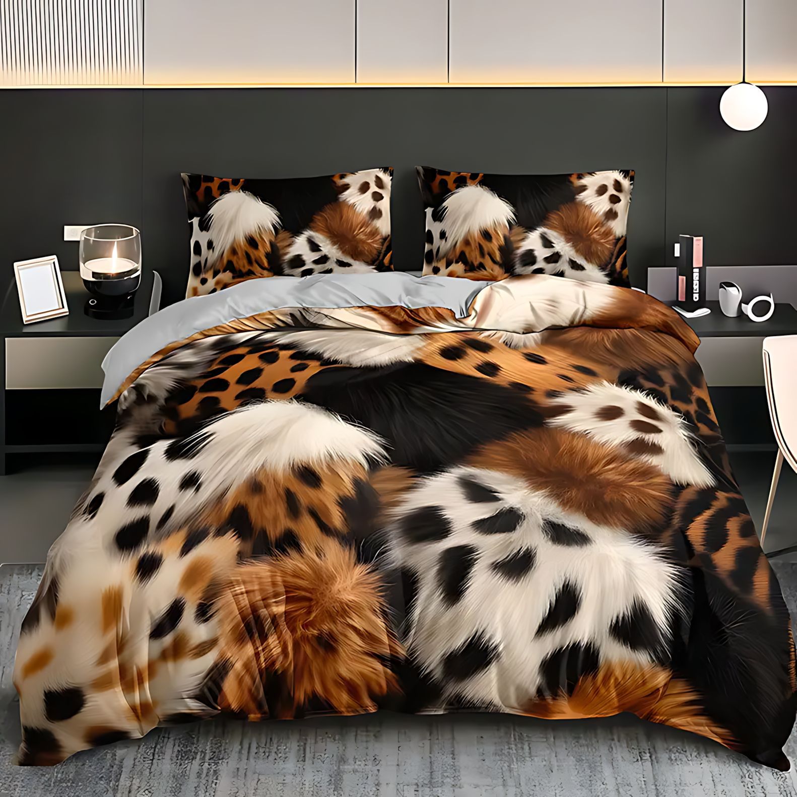 TEMU / JIT nuevo producto transfronterizo de moda impresión digital 3D leopardo colcha de cama set