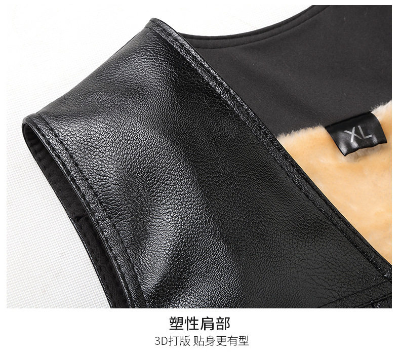 Áo vest nam da PU lót nhung có túi lớn, form rộng ấm áp cho người trung niên và người lớn tuổi — Màu đen chi tiết 24