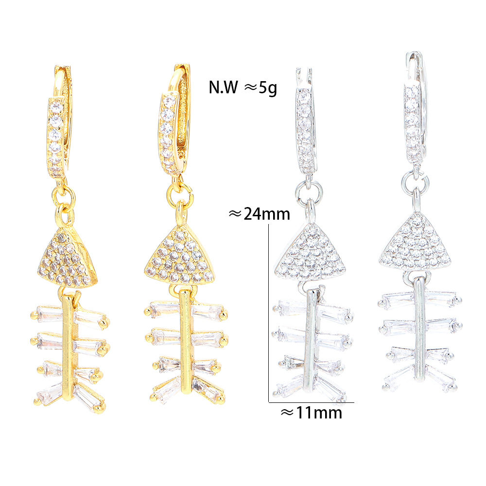 Unisex Gender Plating Design Korean Micro Inlaid Zircon Skull Fish Earrings