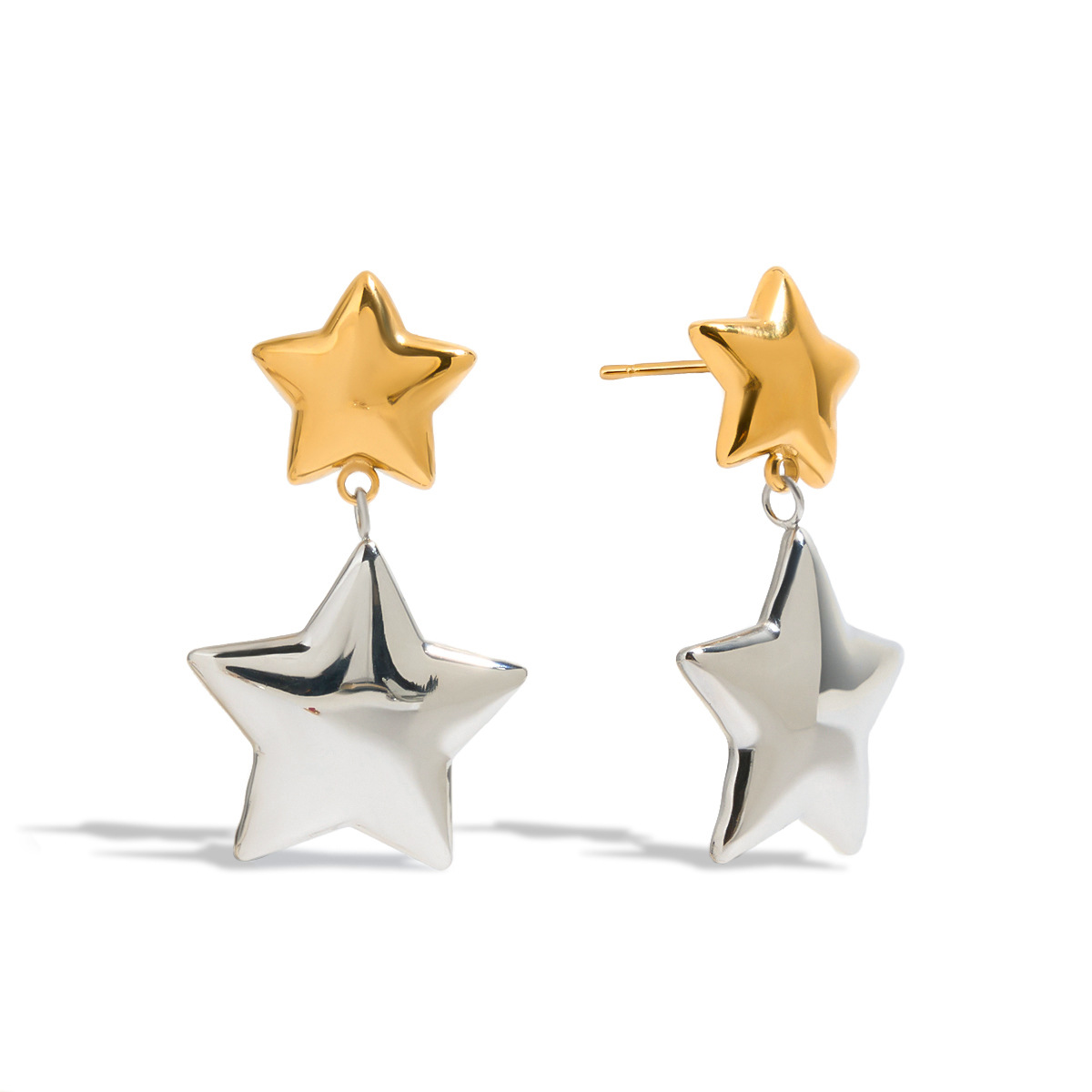 Wanxing estilo dulce europeo y americano 18 quilates oro acero inoxidable oro y plata a juego de colores estrellas no se desvanece pendientes transfronterizos