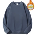 Haze blue cotton round neck fleece-lined sweatshirt