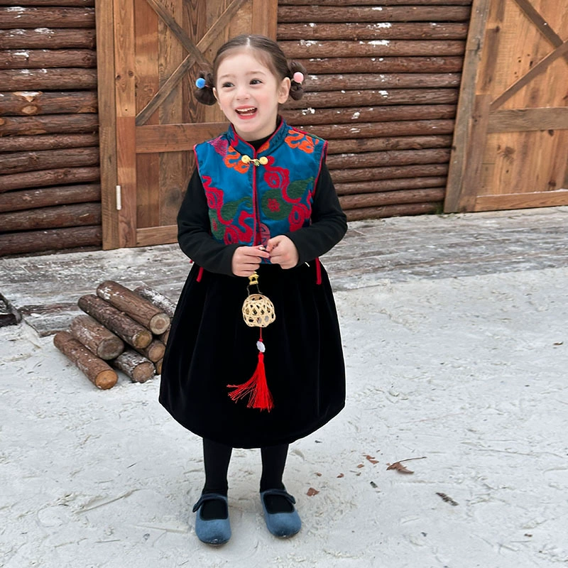 Aimo Bebe с новогоднего костюма ~ Новая китайская вышитая атласная красочная тыква для девочек