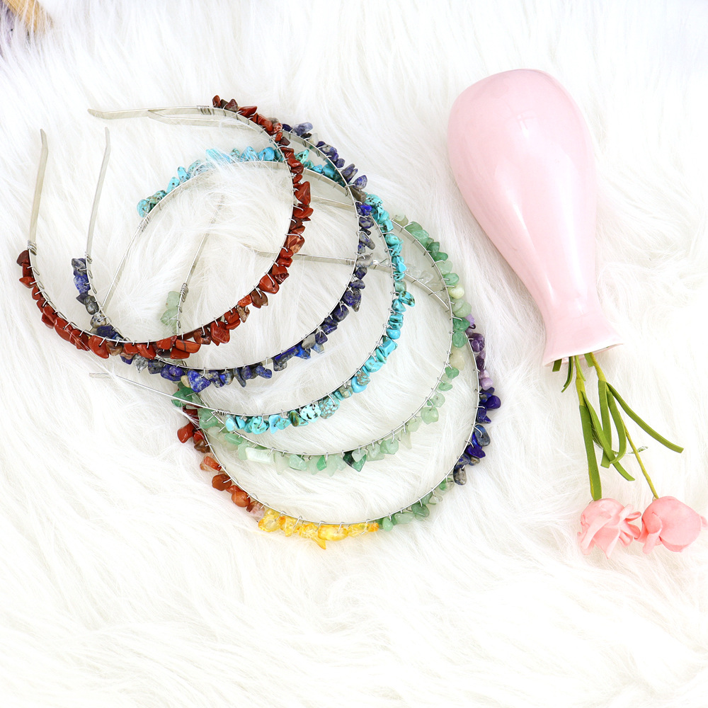 TikTok Live Broadcast Handmade Winding Natural Crystal Gravel Crown Hair Band Hair Accessories Bride Holiday Gift F11
