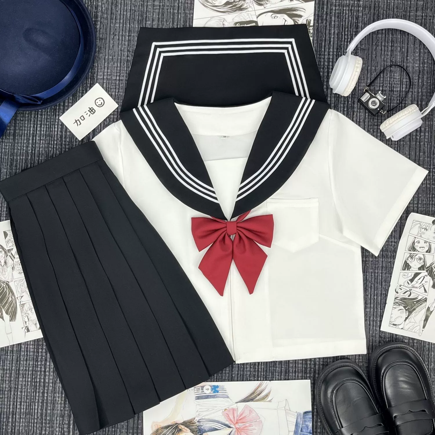 Базовая pleated юбка для учащихся, милый набор для учеников начальной школы, форма, плюс размер, с коротким рукавом