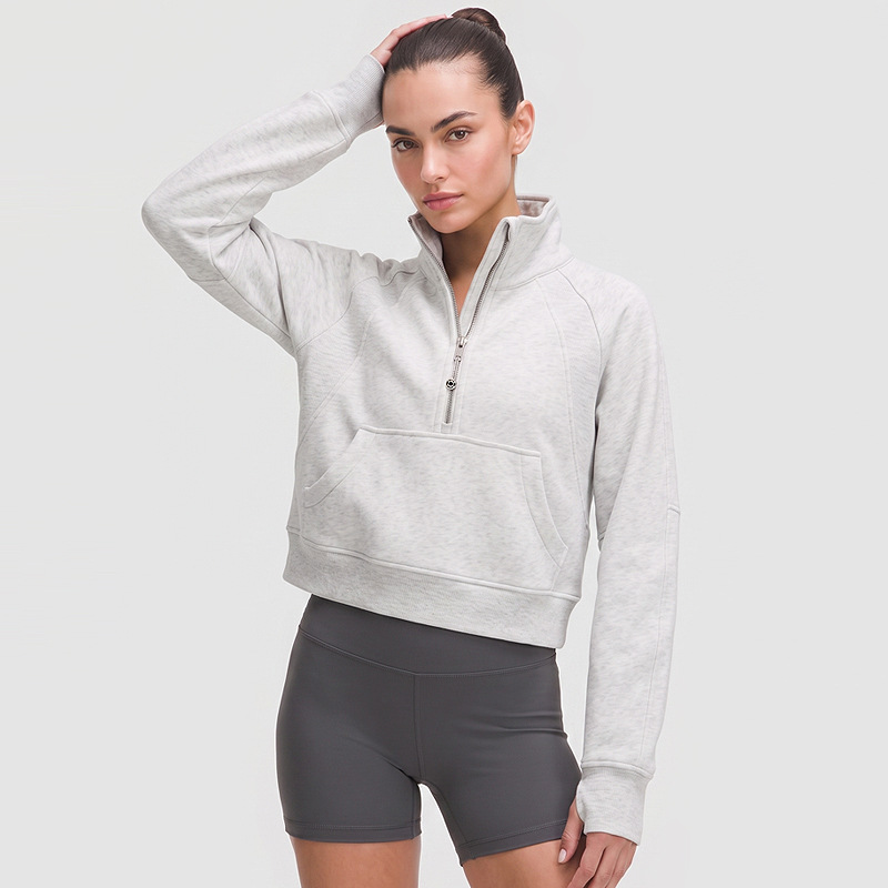 Chaqueta deportiva a prueba de viento para mujeres con camiseta gruesa con cremallera media suelta yoga ropa de ejercicios de algodón camiseta de cuello alto