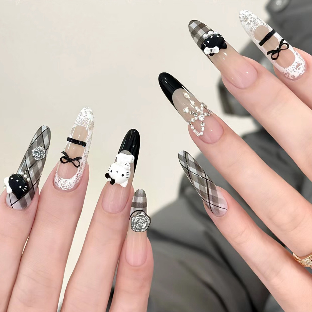 Armor usado a mano puro hecho a mano estilo ins chica caliente francesa piezas de uñas dulces y frescas uñas postizas 10 piezas