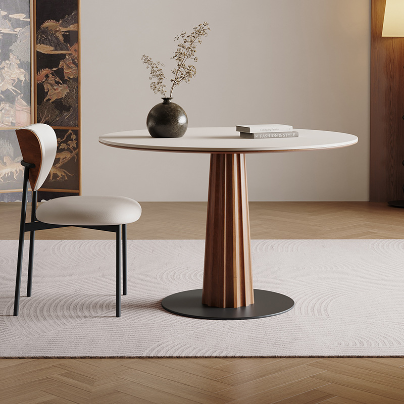 Slate Dining Table Model for Small Apartments, New Round Style, Suitable for Small Households, Vintage Round Table, Solid Wood Small Antique Style Table and Chairs