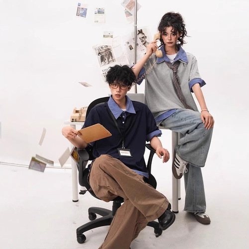 Academic-style Pique Polo Shirts for Men and Women - Summer High-End Couple's T-Shirts, Simple and Loose Short-Sleeve Tops