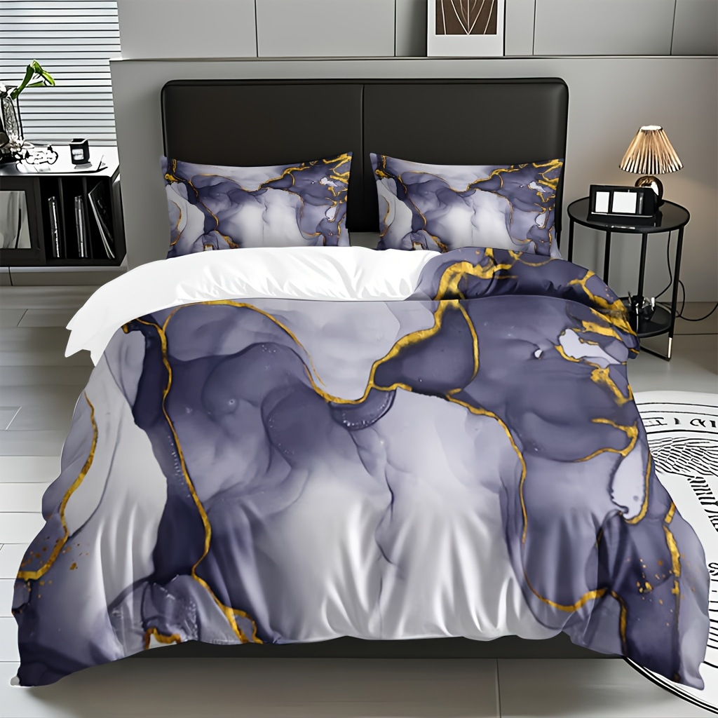 TEMU / JIT polvo oro mármol textura suave molienda impresión digital kit de colcha se puede ajustar
