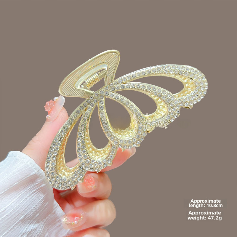 Temperamento Full Diamond Metal Shark Clip Hairpin Back Head Coil Hair Grab Clip Donna Primavera Estate Super Large Clip Copricapo Hair Grab_voghion.com