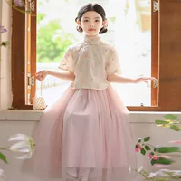 Для девочек Hanfu 2025 новый летний детский костюм супер сказочный набор для девочек в китайском стиле ежедневное платье принцессы с половинным рукавом