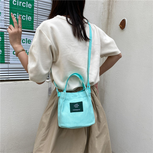 Women's New Korean Style Minimalist Literary Girl Canvas Bag Fresh Solid Color Fashion Bucket Bag Trendy Casual Crossbody Bag