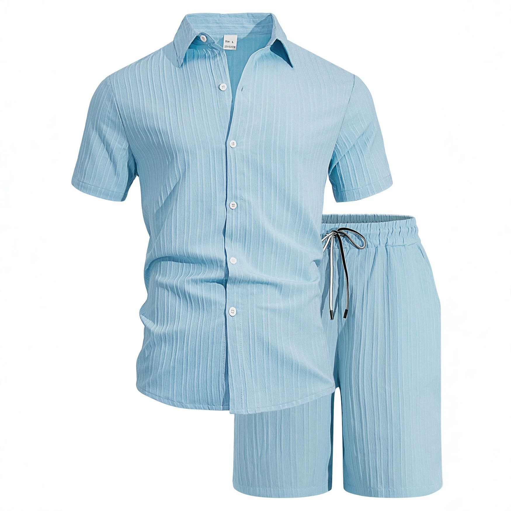 Europa y América transfronterizos verano nuevo hombre camisa de manga corta con solapa de color sólido Cardigan de negocios casual manga corta pantalones cortos