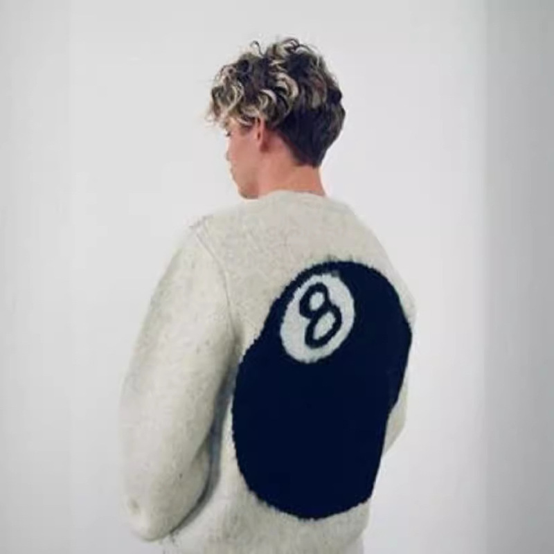 Foreign Trade Billiards Black 8 Velvet Mohair Sweater Winter Large Sweater Knitted Sweater Hip Hop High Street Loose Sweater