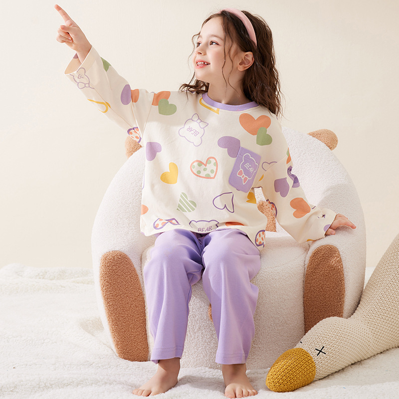 2024 new class a children's cotton pajamas girls long sleeve spring and autumn girls cartoon cotton home clothes suit