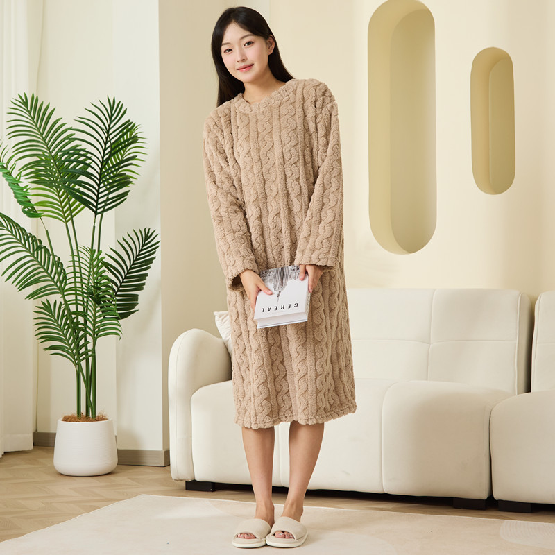珊瑚绒睡裙女秋冬季加厚保暖宽松加长款家居服睡衣睡袍可外穿休闲|undefined