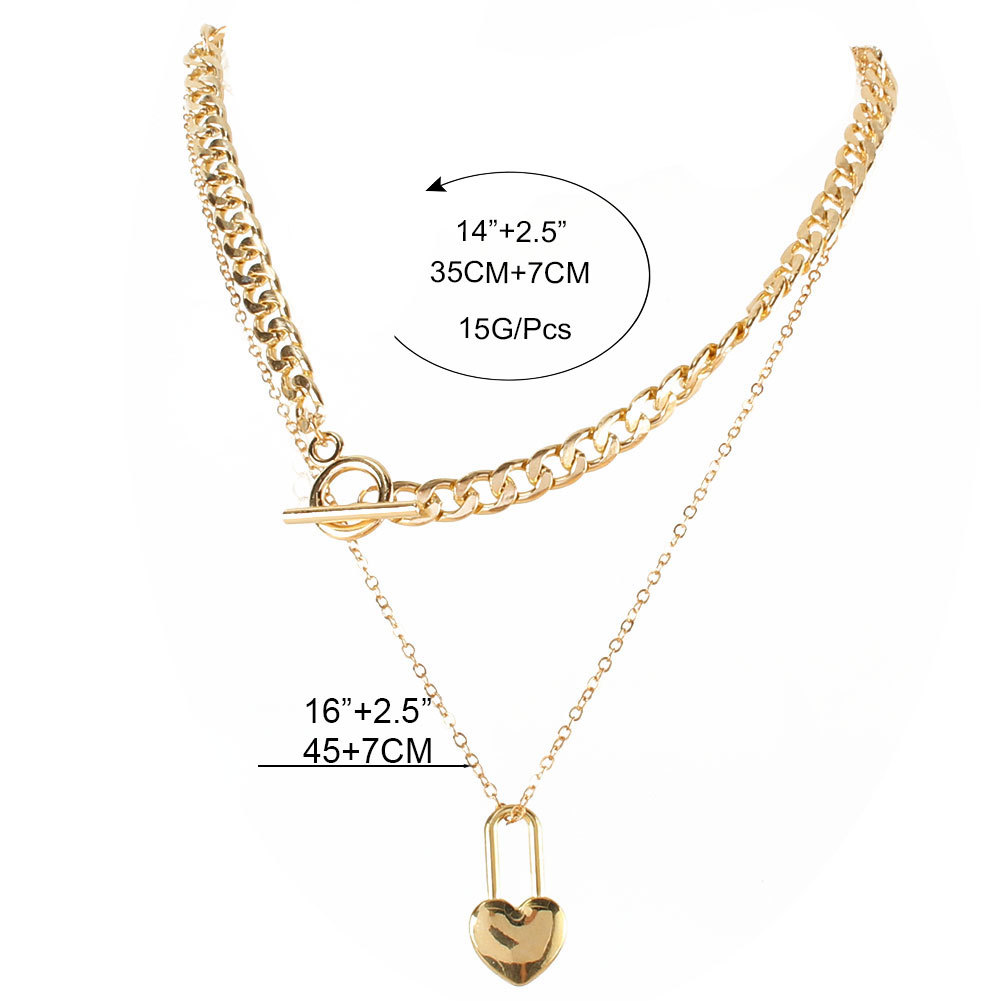 European And American Geometric Jewelry Cross Chain Golden Heart Pendant Multi-layer Necklace display picture 1