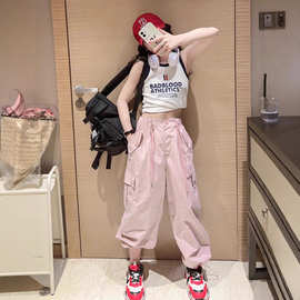 女童工装裤运动套装2025新款韩版大童卡通兔网红炸街女孩潮酷夏装