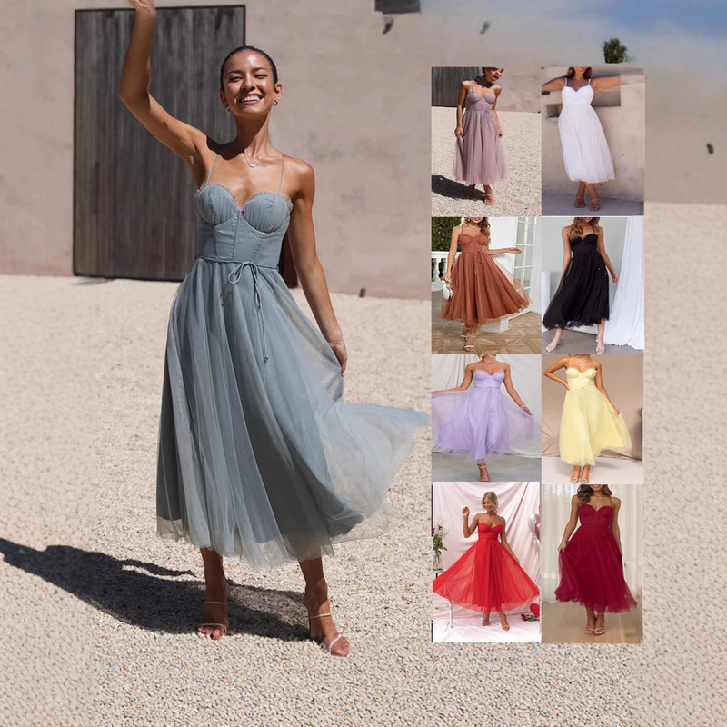 Cross-Border European and American Spring and Summer New Sexy Spaghetti Strap Casual Dress Ins Vacation Multi-Color Women's Dress Cross-Border European and American Spring and Summer New Sexy Spaghetti Strap Casual Dress Ins Vacation Multi-Color Women's Dress