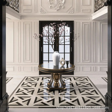 黑白仿水刀大理石地面拼花瓷砖岩板地砖拼图入户玄关过道防滑砖