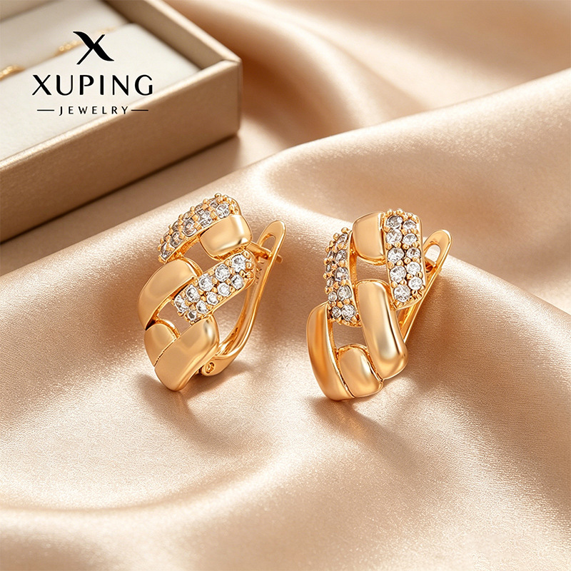 Xuping nicho de diseño geométrico diamante ruso de aleación de cobre retro estilo europeo y americano D-buckle auriculares al por mayor