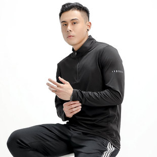 Sports Long-Sleeved T-Shirt Men's Spring & Fall Fitness Polo Shirt Quick-Drying Breathable Elastic Tight Stand-Up Collar Top Coach Work Clothes