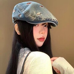 日本系百合ケーキ刺繍カウボーイ前進帽女子春秋金大頭囲ベレー帽顔小画家帽子