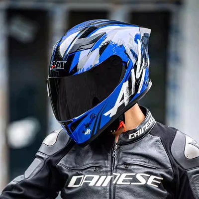 Motosiklet kaskı (dəbilqə), Ai Shi Helmet Motorcycle Full - blue-spider-black-tea-lenses-m