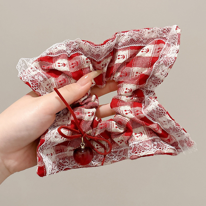 Coreano de encaje a cuadrícula anillo de cabello de intestino para mujeres 2026 nuevo estilo de cabello in-viento de gran tamaño bolas de cabello flor de tocado