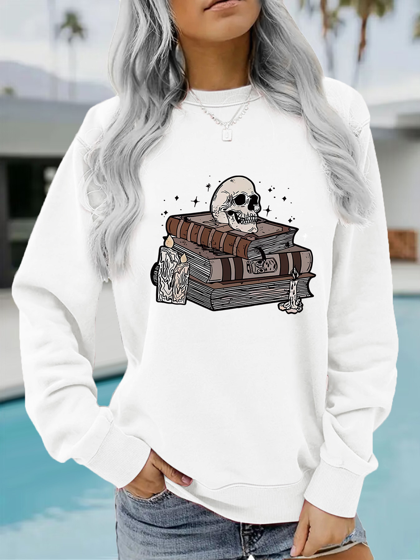 Women's Sweatshirt With Halloween Print Long Sleeve Pullover_voghion.com