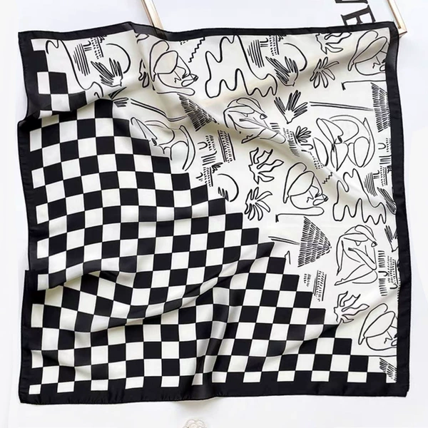 Black 111 black and white plaid square scarf