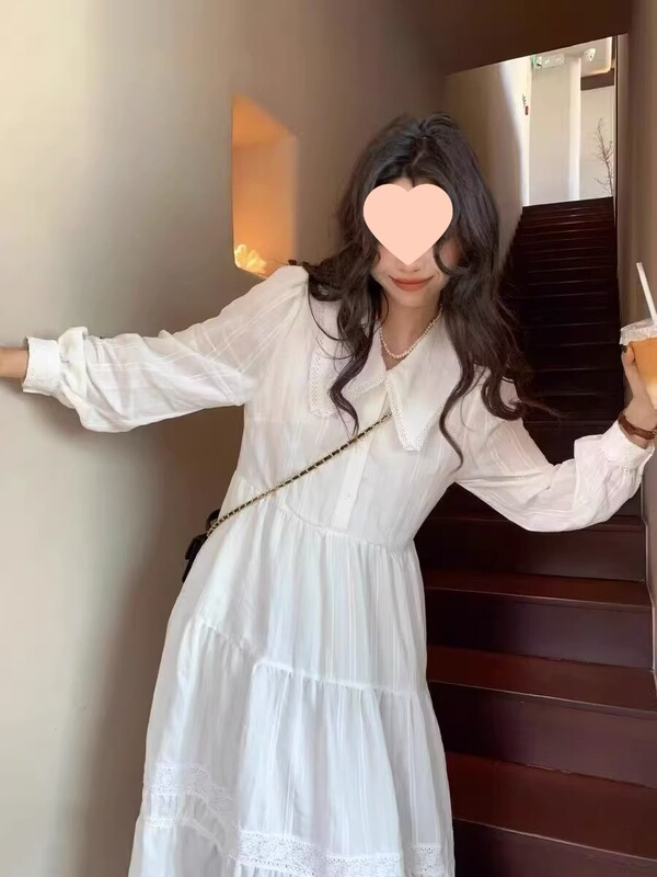 White Gentle Style Doll Collar Long Sleeve dress Women's Spring and Autumn New French Style Elegant Slimming Fairy Dress White Gentle Style Doll Collar Long Sleeve dress Women's Spring and Autumn New French Style Elegant Slimming Fairy Dress