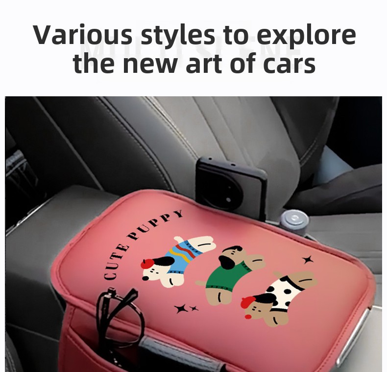 Car Armrest Pad New Cartoon Puppy Creative Car Interior Protective Cover Central Elbow Seat Armrest Storage Pad