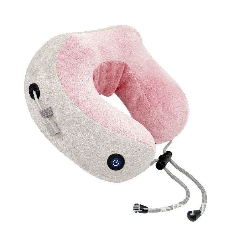 almohada eléctrica portátil de cuello en forma de U con almohada de memoria de algodón elástica, masaje relajante para la columna cervical en viaje de negocios