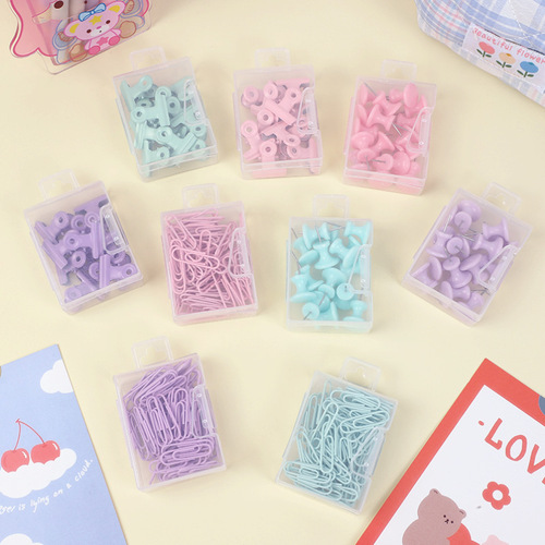 Macaron color round tail clip I-shaped nail paper clip ins style girly heart data note holder bookmark paper clip