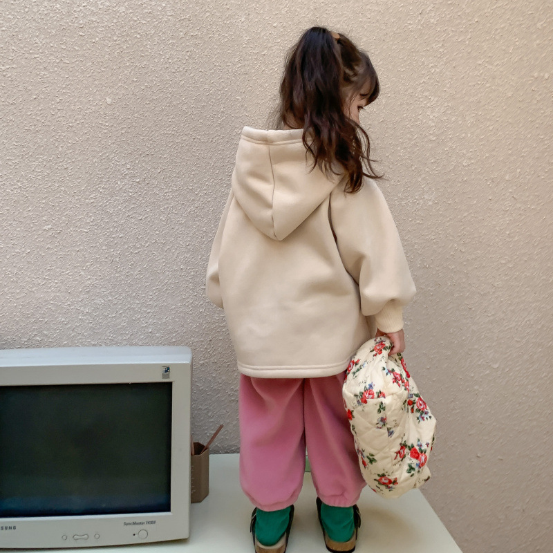 Pantaloni ispessiti maglione da ragazza con cappuccio in velluto 2022 edizione coreana per bambini invernali 2022_voghion.com