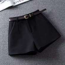跨境毛呢短裤女秋冬高腰a字外穿靴裤黑色百搭显瘦西装阔腿裤批发