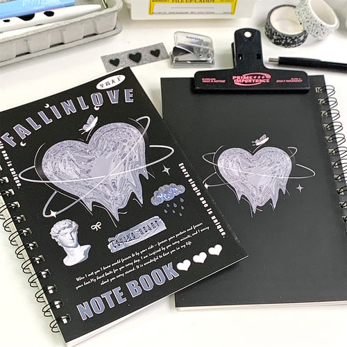 Black and white simple ins crystal glazed texture coil student A5 universal horizontal line notebook retro notepad